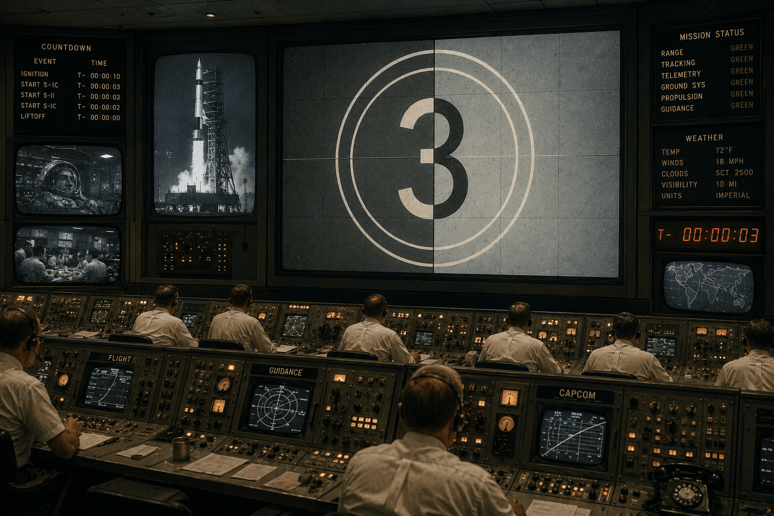 Countdown timer projection with the number 3